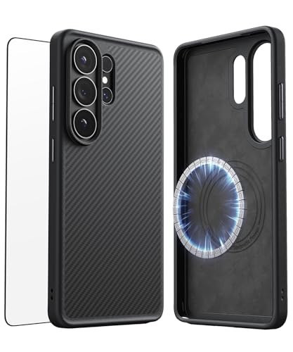 Image of JUESHITUO for Samsung Galaxy S26 Ultra Case, [Mil-Grade Drop Protection] [600D Aramid Fiber] [Fit for MagSafe] [with Screen Protector] Minimalist Carbon Fiber Textures, Sturdy Magnetic Cover Black