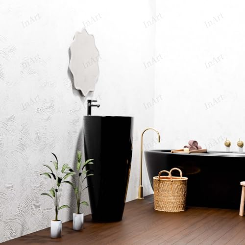 Image of InArt Ceramic One Piece Pedestal Wash Basin Free Standing Round Glossy Black 38 X 38 CM