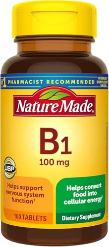 Nature Made Vitamin B1 100 mg Dietary Supplement for Energy Metabolism Support 100 Tabletss 100 Day Supply.
