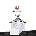 30" Square Coventry Vinyl Cupola with Black Aluminum roof and Copper Bantam Red Rooster Weathervane by Good Directions