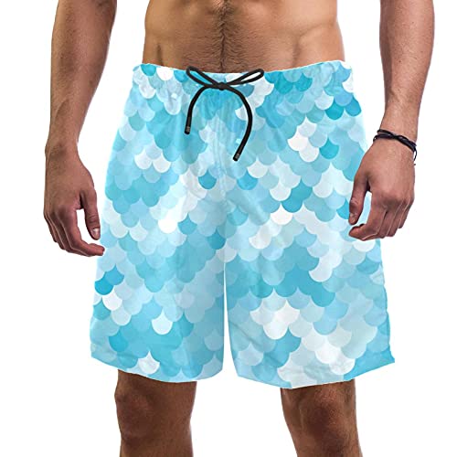 Short de bain pour homme bleu à écailles XL avec doublure maille