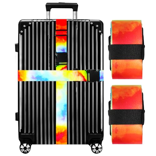 Image of Luggage Straps for Suitcases TSA Approved-2 Pack Bright Personalized Luggage Belt Strap for Suitcase /Carry On Bag Luggage Accessories for Travel (Tie-Dye)