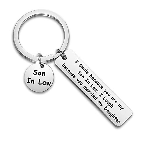 WUSUANED Son In Law Gift I Smile Because You Are My Son In Law Keychain Wedding Gift For Step Son Groom (i smile because you are my son in law keychain)