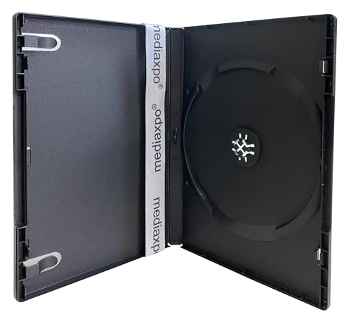 Mediaxpo Standard Black Single Movie DVD Cases 14MM - Clear Wrap Around Sleeve Cover - Convenient Clips - Exceptional Value (Pack of 25)
