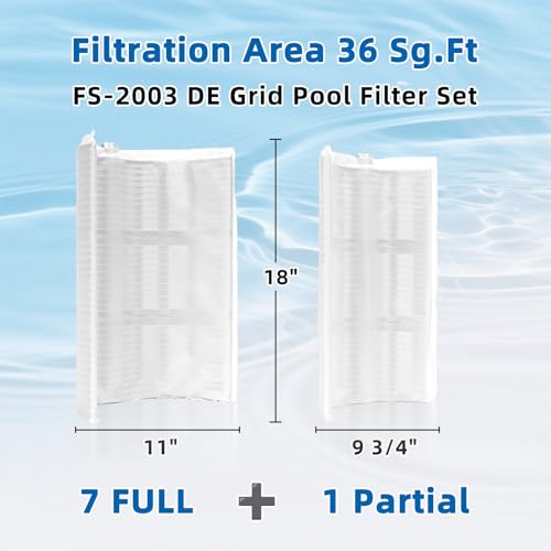KGC FS-2003 DE Grid Pool Filter Set 36 Sq.Ft Compatible with Hayward Pro-Grid DE3620 (DEX3600DA), for Unicel FS-2003, Filbur FC-9530, PFS1836, MicroClear DE3600, 18" Height, 7 Full + 1 Partial by KGC - Used condition - Image 3