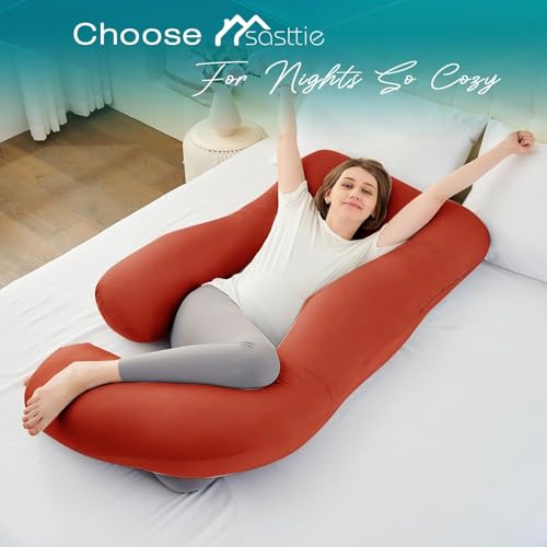 Image of Cooling Pregnancy Pillows for Sleeping, 65'' Full Body Pillow, Orange | Sasttie Maternity Pillow, OEKO-TEX, Down Alternative, Removable Cover, Pregnant Women Must Haves, Maternity Essential