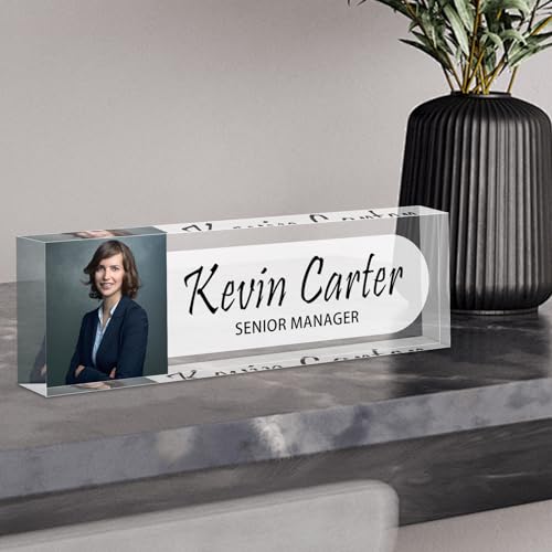 SCZQOVR Name Plate for Desk Personalized, Acrylic Desk Decorations, Employee Appreciation Gifts, Custom Office Gifts for Coworkers, Boss, Teacher, Nurse (Photo Style)