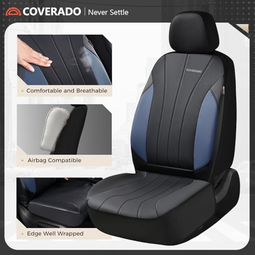 Image of Coverado Seat Covers, Car Seat Covers 5 Seats, Luxury Leather Seat Protectors, All-Weather Protection, Blue Auto Seat Covers Full Set Universal Fit for Most Vehicles SUV Truck Sedan