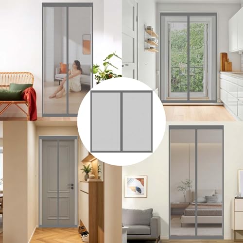 Moustiquaire porte 128 x 236 cm gris rideau magnétique sans perçage - 8