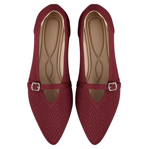 Image of Flats for Women Pointed Toe Knit Ballet Comfortable Dressy Washable Mary Jane Flat Shoes