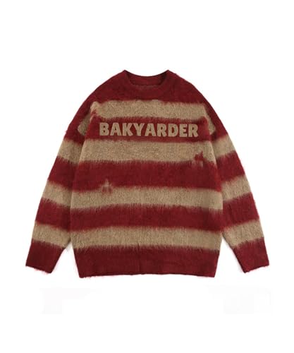 Women’s Fuzzy Striped Oversized Sweater Vintage Star Graphic Streetwear Pullover Knit 2025 Fall Outfits