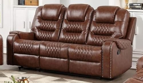 Image of Torque - Mikkel Leatherette Recliner Sofa 3 Seater Manual- Brown | Three-Seater Recliner Couch Chair | Triple 3 Seater Recliner Sofa for Living Room 1 Year Warranty