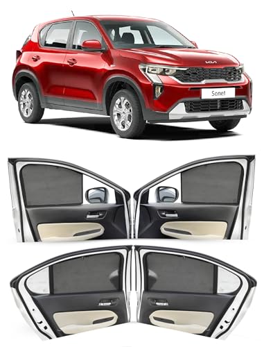Image of Autofact Car Sunshades for Kia Sonet, UV Protection, Useful Car Accessories, Custom fit Sun Shades for Side Windows, Set of 4