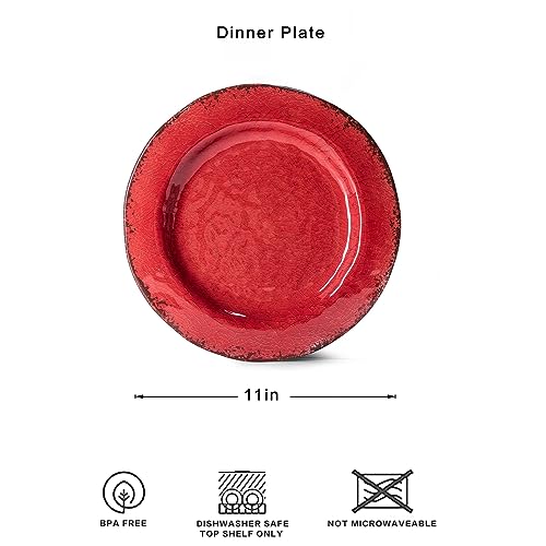 LEHAHA Melamine Plates, Rustic Outdoor Melamine Dinner Plates Set of 6, 11 inches, Large Dessert Plate Set Serving Dishes for Indoors and Outdoors, Unbreakable and Dishwasher Safe