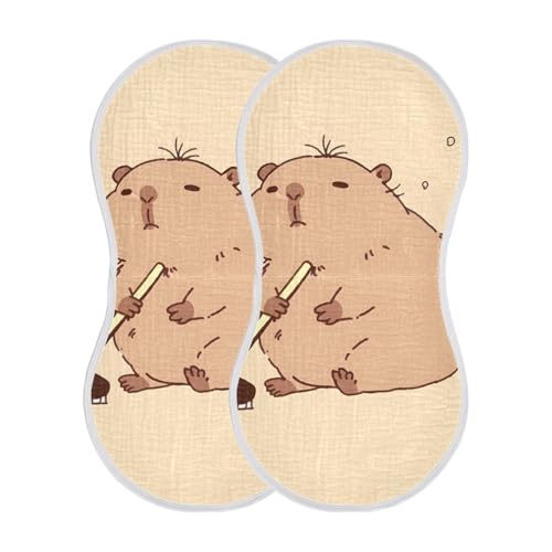 Bolaz Baby Burp Cloths 2 Pack,Capybara Mopping The Floor,Feeding Cloths Face Towel Super Absorbent Soft Cotton Burping Rags Feeding Bibs