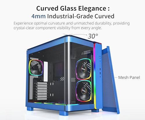Image of MONTECH King 95 PRO Panoramic ATX Mid-Tower PC Case, 6 ARGB Fans, Blue | 420mm GPU Support, 360mm Radiator Support, Dual-Chamber, Curved Tempered Glass, High Airflow, USB-C, Tool-Free Panels