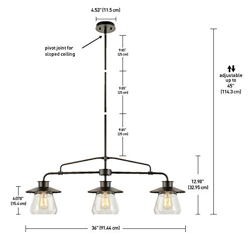 Globe Electric 64845 Nate 3-Light Pendant, Oil Rubbed Bronze, Clear Glass Shades #TOP4