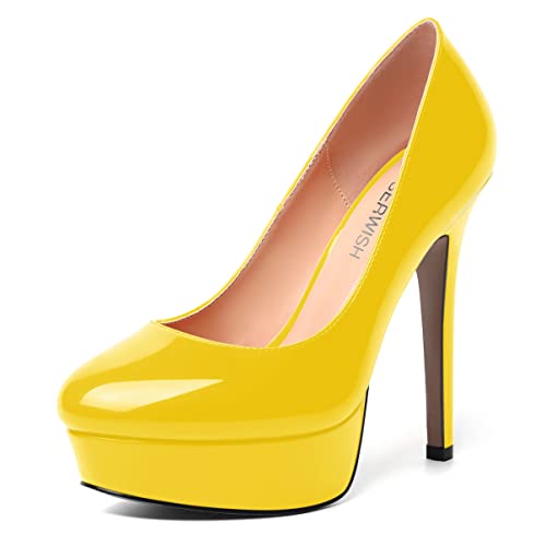 ROSERWISH Womens Round Toe Slip On Platform Patent Sexy Evening Party Stiletto High Heel Pumps Dress Shoes 5 Inch