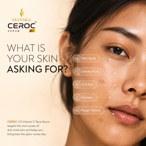 Image of SKINSKA NATURALS CEROC C3 Vitamin C Face Serum (30ml) | With Hyaluronic Acid, Vitamin E & Licorice Extract | Brightening, Dark Spot Reduction & Uneven Skin Tone Care | Suitable for Oily, Dry & Sensitive Skin | Men & Women