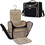 BAGSMART Toiletry Bag, Travel Toiletry Bag for Women, Water-resistant Cosmetic Makeup Bag, Large Capacity Door Room Essentials Travel Organizer for Full Sized Toiletries and Cosmetics, Black