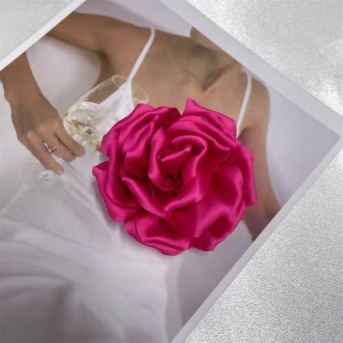 Image of Dainty Peony Rose Flower Brooches Lapel Pins Delicate Elegant Fabric Flowers Brooch Pin for Women Flower Corsage for Wedding Party Accessories Jewelry Gifts100mm