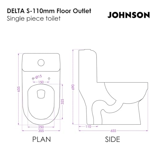 Image of Johnson Delta One Piece Toilet | 110 mm S Trap Floor Mounted Western Commode | Washdown Dual Flush 3 /6L Ceramic Toilet | Box Rim Design | PP Slim Soft Close Seat | 10 Year Warranty