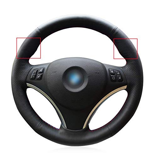 Loncky Black Genuine Leather Auto Custom steering wheel covers for BMW 128i 135i / BMW 325i 328i 328xi 328ixDrive / BMW 330xi / BMW 335i 335xi 335d 335ixDrive Accessories with bulges on steering wheel