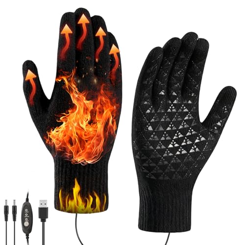 USB Heated Gloves Men Women Electric Thermal Heating Finger Gloves Lightweight Thin Winter Warming Hand Warmers Glove Ladies for Work Cycling Bike Riding Ski Indoor Outdoor Use