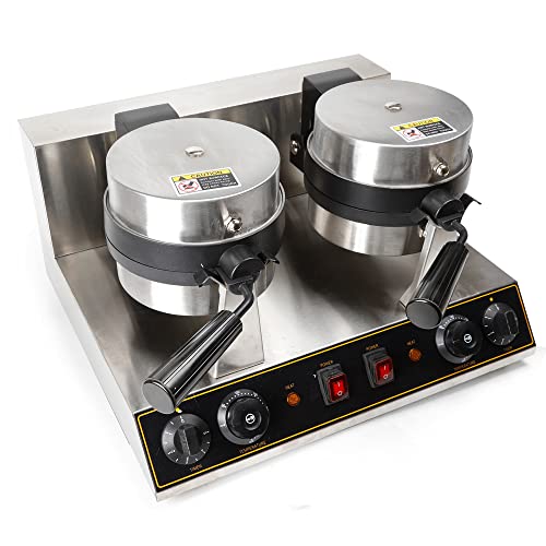 Electric Dual Head Round Waffle Maker Machine 1500W Independent Control 110V Double-head Rotating Belgian Waffle Maker Kitchen Nonstick Breakfast Machine