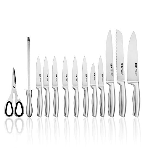 DEIK Knife Set High Carbon Stainless Steel Kitchen Knife Set 14 PCS, Super Sharp Cutlery Knife Set with Acrylic Stand and Serrated Steak Knives