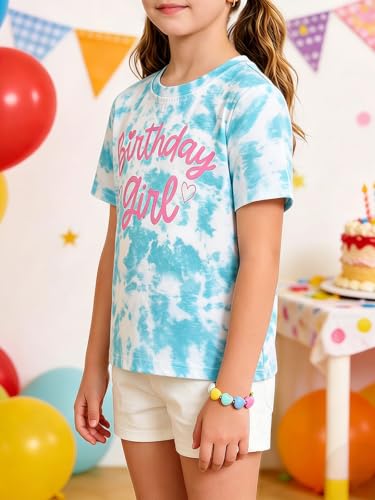 Image of Girls' Birthday Girl Letter Print T-Shirt with Bracelet, Pink, Size 4-12Y, Short Sleeve