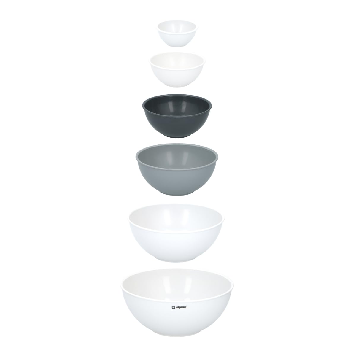Mixing Bowl White Grey Reusable Plastic Baking Cooking Assorted Size Bowls 6pcs
