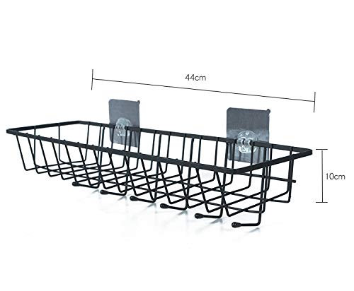 Dayish Multipurpose Storage Rack Kitchen Wall-Mount Seasoning Rack with 6 Hook Spoon Holder, Self-Adhesive Bathroom Storage Organizing Shelves Basket (Black) 2