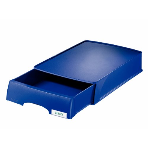Leitz 52100035 4er Set Briefkorb Plus mit Schublade, A4 quer, Polystyrol, blau (Briefkorb Plus mit Schublade, blau 4er Set)
