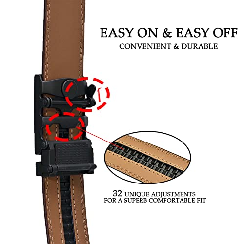 HESBITEUL Cowhide Leather Men's Belt West Casual & Formal Slide Ratchet Belt with Perfect Fit Waist Size up to 44 inches4