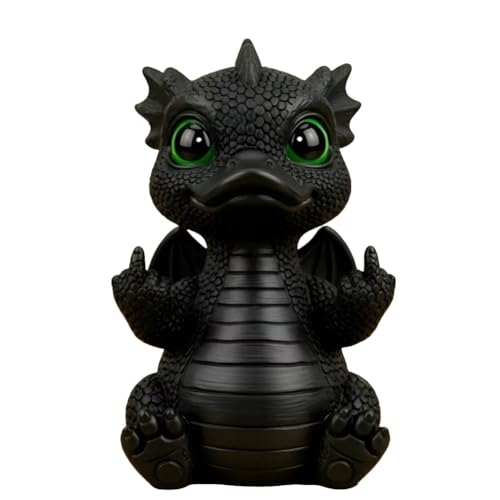 Funny Middle Finger Duck Dragon Statue Toothless Dragons Resin handicrafts Middle Finger Gifts (Black C)