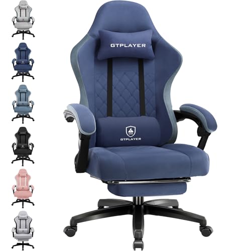 LUCKRACER Gaming Stuhl aus Stoff, Computer Bürostuhl mit Fußstütze, Racing Gamer Stuhl 150kg Belastbarkeit, 90-135° Rückenlehne einstellbar Ergonomischer PC Stuhl, 360° drehbar, Dunkelblau LUCKRACER Gaming Stuhl aus Stoff, Computer Bürostuhl mit Fußstütze, Racing Gamer Stuhl 150kg Belastbarkeit, 90-135° Rückenlehne einstellbar Ergonomischer PC Stuhl, 360° drehbar, Dunkelblau