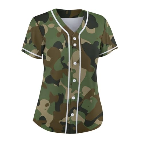 Lalkllo Camisa masculina de beisebol lisa lisa casual abotoada manga curta uniforme esportivo P-2GG,