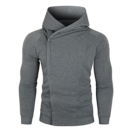 Maiyifu-GJ Hoodies for Men Pullover Casual Diagonal Zipper Hooded Sweatershirt Solid Color Hoodie Outwear Jacket Coats (Dark Grey,X-Large)