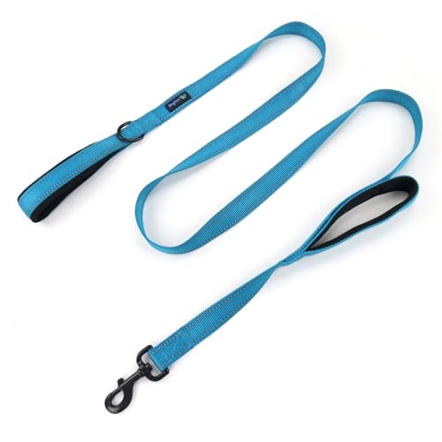 Wagtime Club Double Handle Dog Leash, 6ft Long Heavy Duty Dog Leash with Paded Traffic Handles for Extral Control and Training, Dual Handles Leads, Large Medium Small Dogs (Reflective Bright Blue)