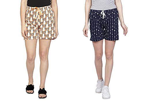 Image of Club A9 Women's Regular Fit Cotton Printed Shorts (Multicolor,M) Women's Regular Fit Cotton Printed Shorts (Multicolor, M) (Pack of 2) (WSCOM2 201 M)