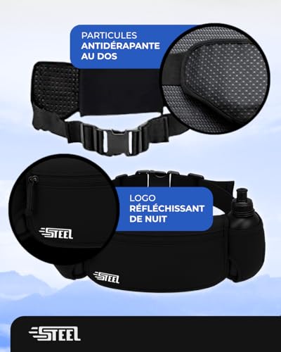Laufgürtel, Hüfttasche, Sportgürtel mit weicher Flasche, wasserdicht, für Herren und Damen, für Smartphone, iPhone, Samsung Galaxy, bequem, Jogging, Fußball (All Black (2 Armbinden inklusive))
