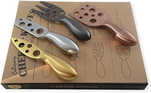 Best Premium 4 Piece Cheese Knife Set Knives Designed to Cut, Slice, Shave, Spread and Serve for All Types of Hard and Soft Cheeses. Perfect Gift and Excellent Color Options