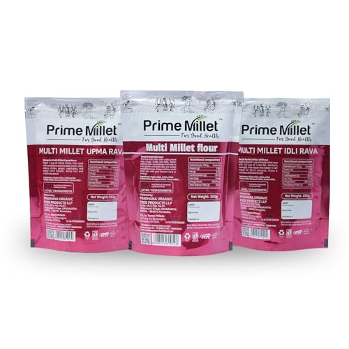 Image of Prime Millets Organic Whole Multi Millet | Multi Flour | Idli & Upma Rava | Pack of 3 (750g Each) | High Fiber | Healthy Digestive Meals | Premium Quality