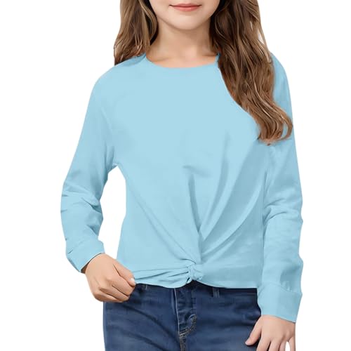 DDAPJ pyju Girls Long Sleeve Shirts Twist Knot Front Crop Tops Crewneck T-Shirts Loose Casual Tee Shirt Kids Fall Clothes2