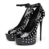  GIARO Mira Premium High-Heels für Damen - Elegante Stöckelschuhe - Damenschuhe mit hohem Absatz - verführerische Schuhe mit Stilettoabsatz - Pumps in 3 Farben (Schwarz Glänzend, Numeric_45)