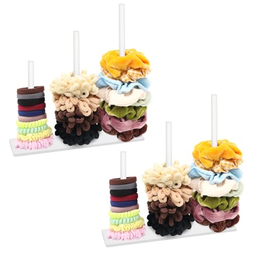 SMUK 2Packs 3-Tiers Acrylic Scrunchie Holder Organizer, White Hair Tie Holder Stand for Women Teen Girls Scrunchie Storage Scrunchy Hair Accessories Organizer