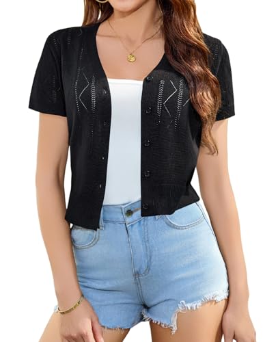 Totatuit Damkofta bolero kortärmad sommarjacka bomull lätt elegant bolerojacka för fest, svart, S