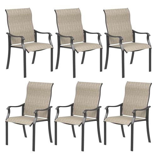 Image of UDPATIO Patio Dining Chairs Set of 6, High Back Wide Seat Outdoor Furniture Chairs with All Weather Breathable Textilene, for Garden Lawn, Brown