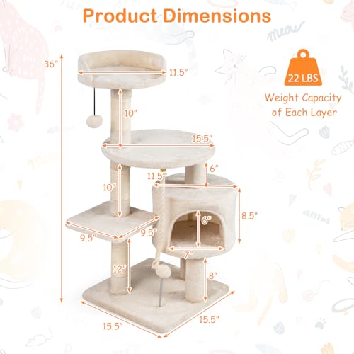 Torre para gatos de 36 pulgadas con rascador y plataformas miniatura 3